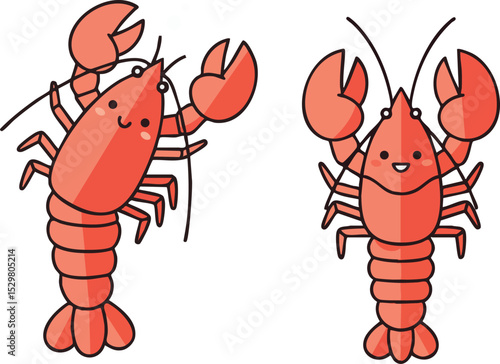 Lobster vector illustration with red shell and smiling faces in cartoon style 