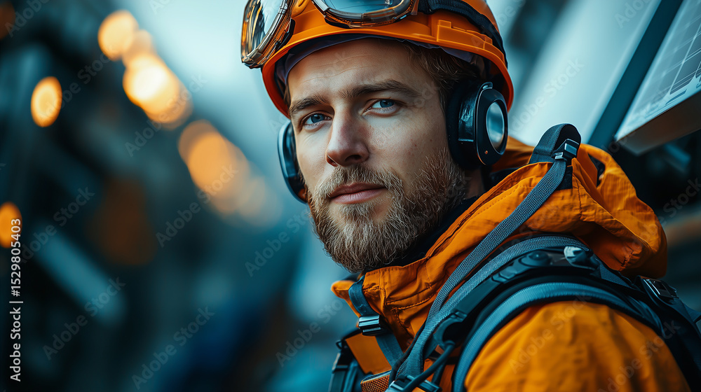 Half-body portrait photo of a young engineer, Medium close up face Half-body portrait photo of a young engineer, Medium close up face