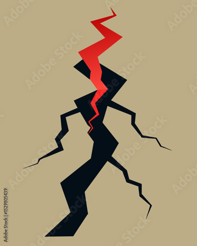 The stress fractures in the silhouette seemed almost like fault lines threatening to cause a complete collapse if not properly addressed.. Vector illustration