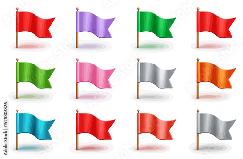 Colorful 3D Flag Icons Set of 12 Vibrant Pennant Illustrations