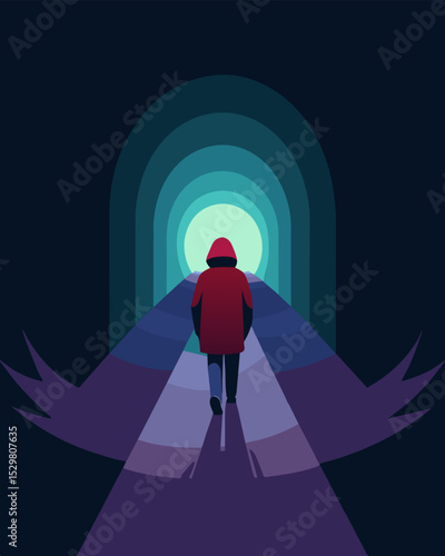 Being caught in a dark and endless tunnel unable to see the light at the end.. Vector illustration