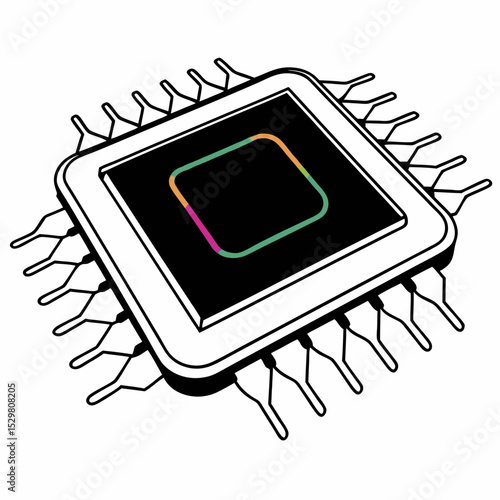 Illustration of a microchip with colorful square outline
