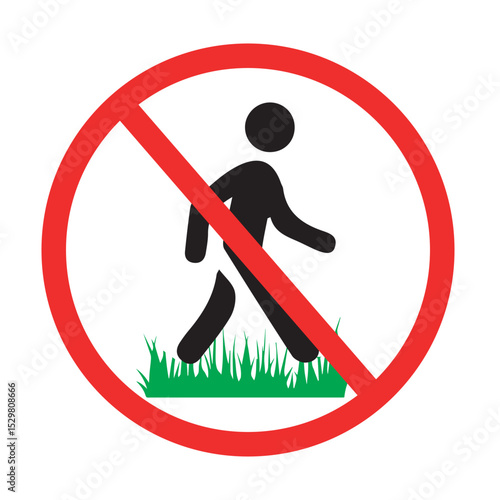 prohibition sign indicating no walking on grass with person in red circle, safety and nature warning symbol