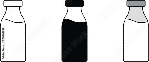 Milk bottle icon collection in lined and colored style. Milk jar icon. Vector illustration