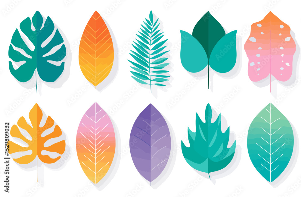 Vibrant Tropical Leaves Design Elements Flat Vector Illustrations Vibrant Tropical Leaves Design Elements Flat Vector Illustrations