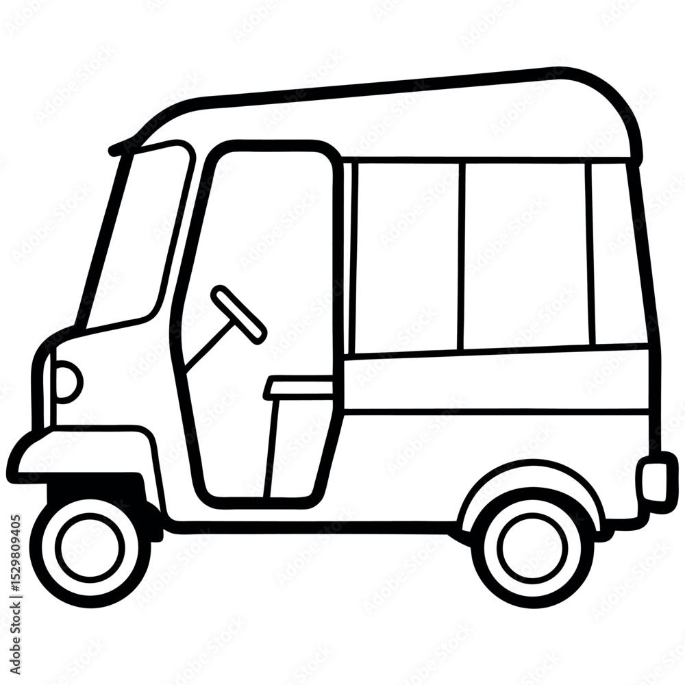 Black and White Cartoon Tuk Side View Illustration Black and White Cartoon Tuk Side View Illustration
