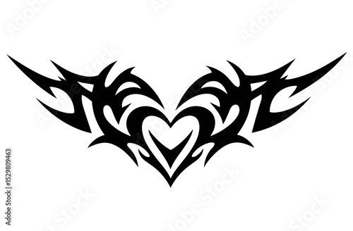 Tribal Heart Tattoo Design Black Silhouette Vector Illustration