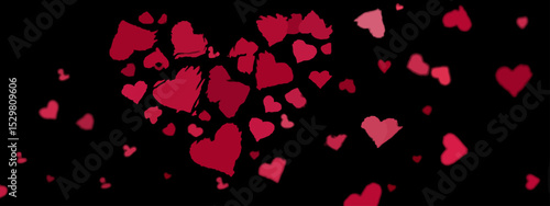 Romantic Valentine's Day Heart Design A Collection of Red Hearts on Black Background