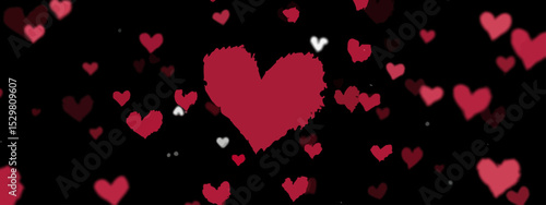 Romantic Valentine's Day Heart Background Red Hearts on Black