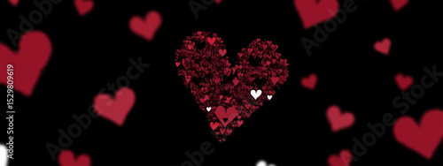 Romantic Valentine's Day Heart Illustration Red Hearts on Black Background