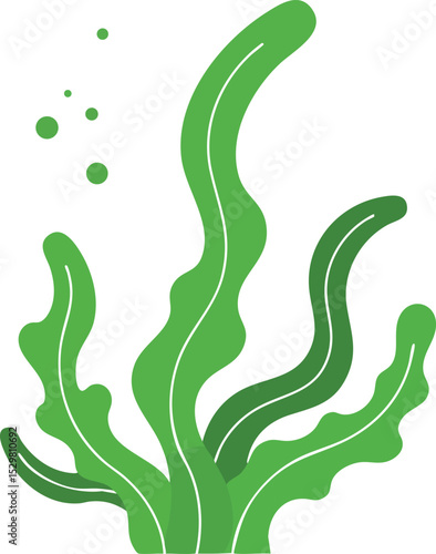 Green seaweed vector illustration with organic shapes and water bubbles design 