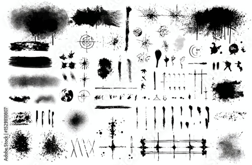 Extensive Collection of Black Ink Splatter and Brush Stroke Illustrations