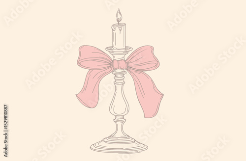 Elegant Vintage Candle Holder with Pink Bow Illustration