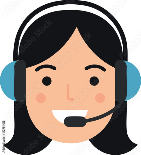 Customer service woman with headset icon vector illustration for communication support and call center 