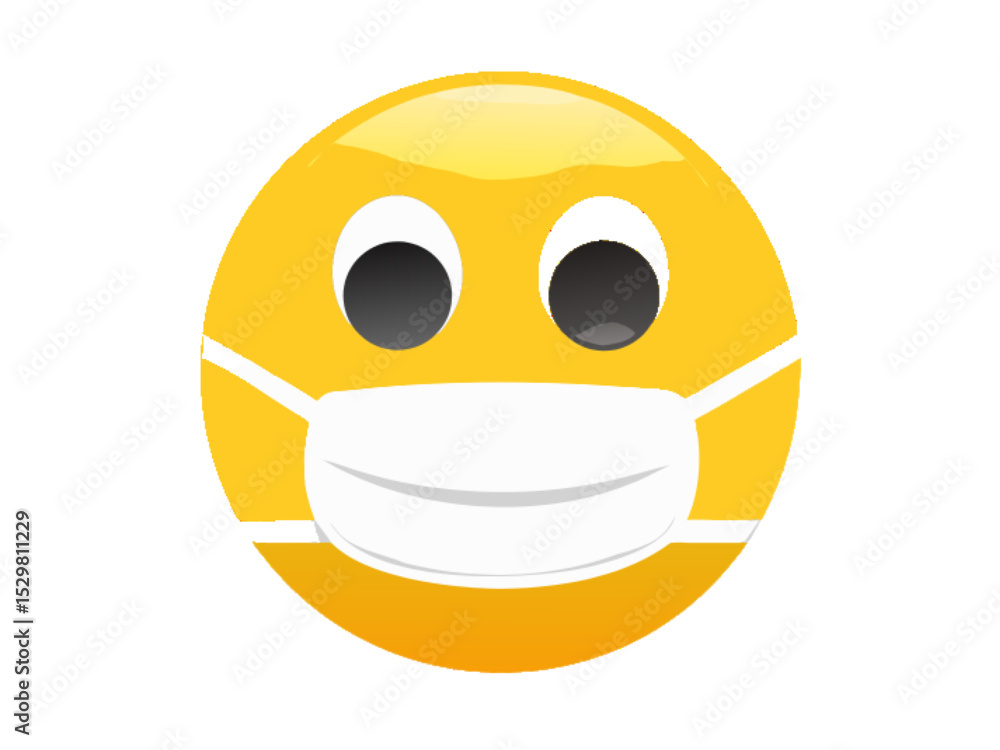 Fototapeta premium Face with Medical Mask Emoji. Emotion 3d cartoon icon. Yellow round emoticon. Vector illustration 