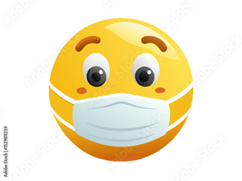 Face with Medical Mask Emoji. Emotion 3d cartoon icon. Yellow round emoticon. Vector illustration 