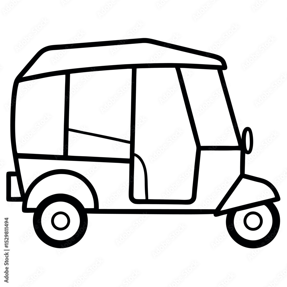 Black and White Tuk Icon Simple Line Art Vehicle Illustration Black and White Tuk Icon Simple Line Art Vehicle Illustration