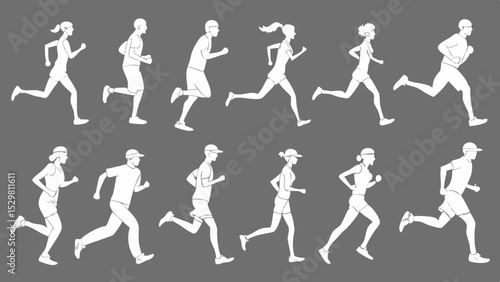 Silhouettes of runners in motion suitable for sports fitness and healthy lifestyle designs