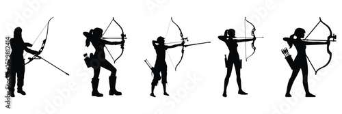 Set of women's archery silhouette