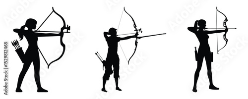 Set of women's archery silhouette