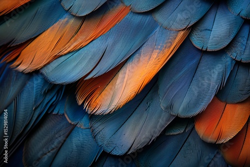 Wallpaper Mural A striking close-up of colorful feathers in vivid blue and orange hues, exhibiting intricate patterns and textures, celebrating nature's beauty in avian life and artistry. Torontodigital.ca