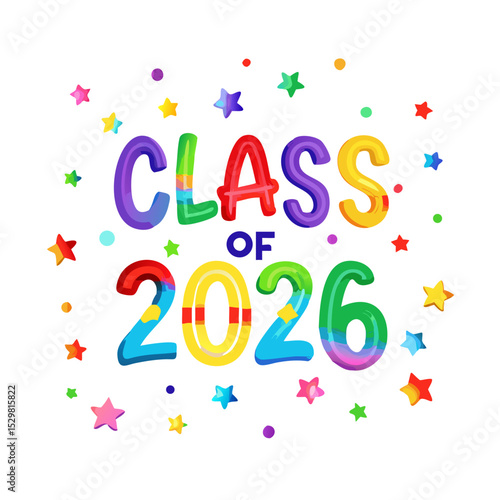 Class of 2026 rainbow design with stars on white background
