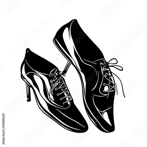Elegant high-heeled dance shoes silhouette on white background for fashion and performance promotion