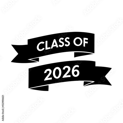 Elegant black ribbon banner silhouette class of 2026 design