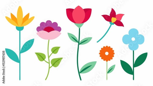 Wallpaper Mural Collection of Simple Flat Design Flowers in Various Colors on a White Background Torontodigital.ca