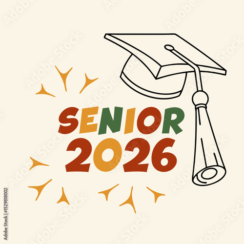 Senior 2026 graduation cap design retro colors