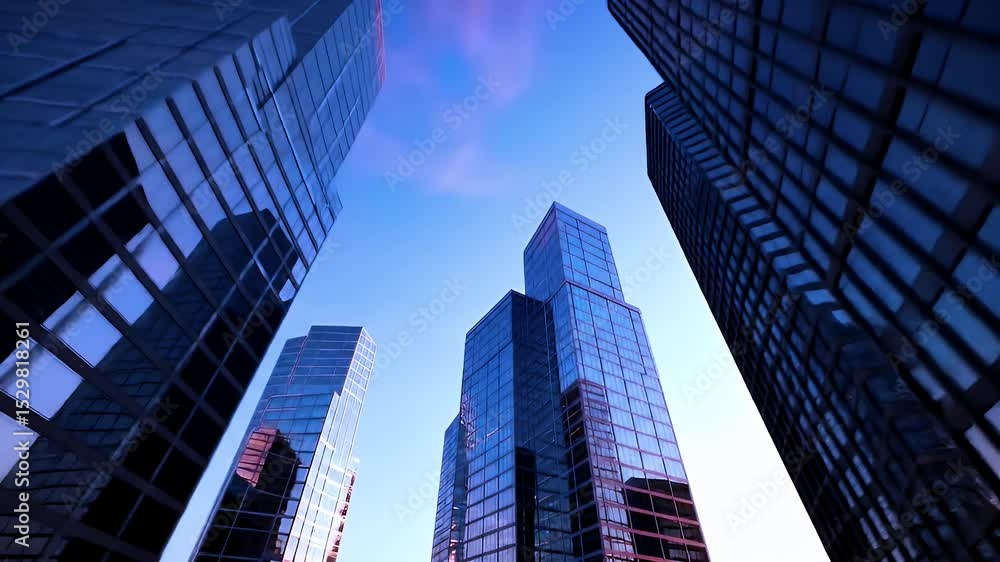 Low Angle View of Modern Skyscrapers Against Blue Sky Low Angle View of Modern Skyscrapers Against Blue Sky