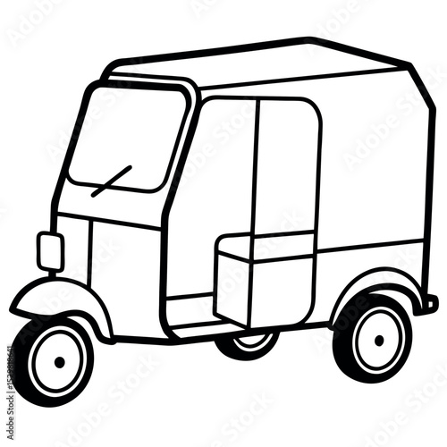 Black Outline Vector Auto Rickshaw Three Wheeled Vehicle