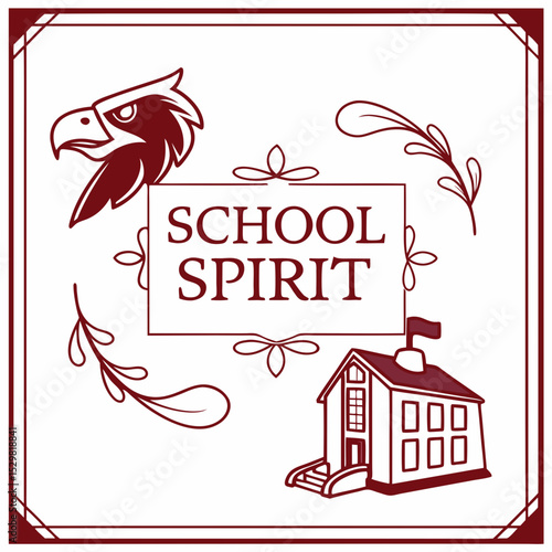School spirit design eagle mascot school building illustration