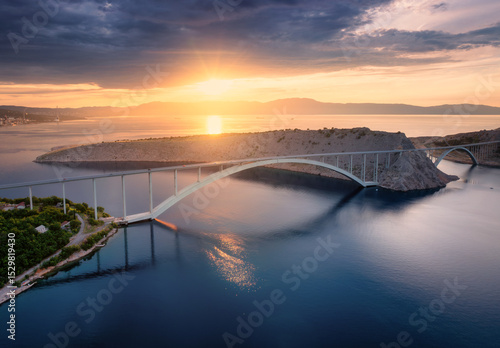 Aerial view of bridge and b...