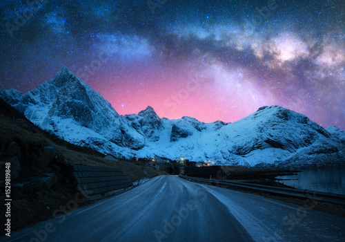 Glowing Milky Way over road...