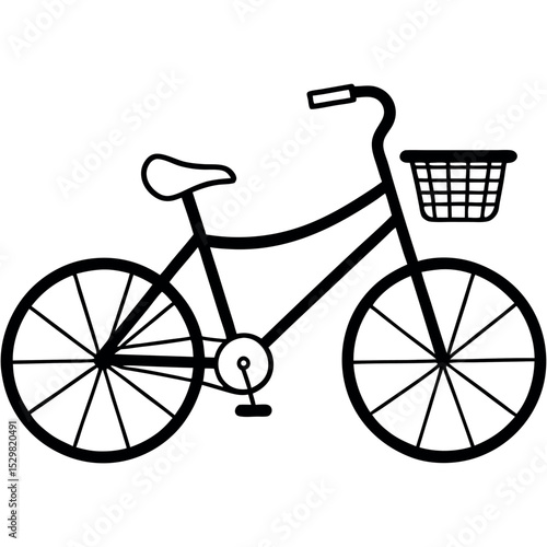 Black and White Bicycle Illustration with Basket bike 2