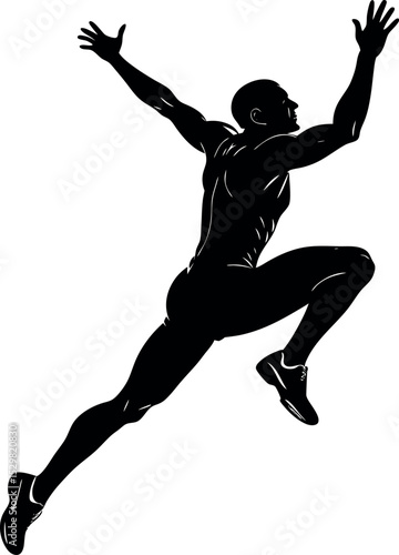 Silhouette of athlete jumping high on white background
