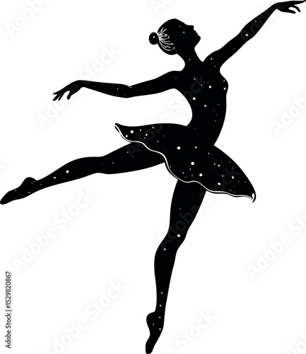 Silhouette of ballet dancer in motion on white background