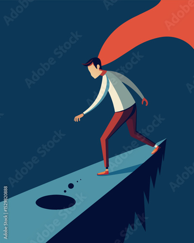 With every step the person could feel an invisible force pushing them closer and closer to the edge threatening to topple them over into the unknown abyss.. Vector illustration