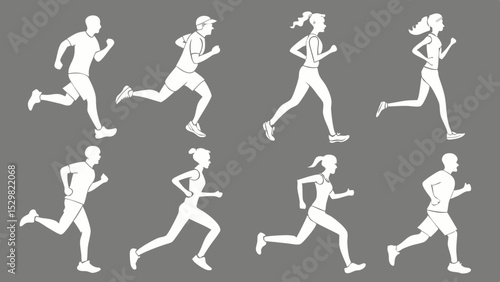 Running people silhouette illustration for health fitness exercise and design projects