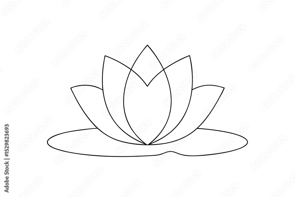 Fototapeta premium Simple Line Drawing of a Water Lily on a Pad
