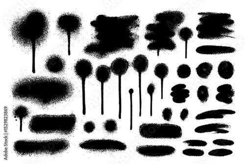 Spray paint banner set with abstract drips and splatter lines.