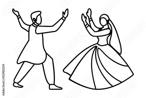 Line drawing of a couple performing a traditional dance