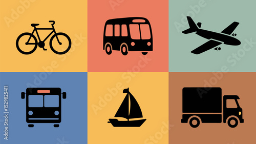 Transportation modes icons set vector illustration bicycle bus airplane truck boat travel vehicle 100 editable stock vector illustration