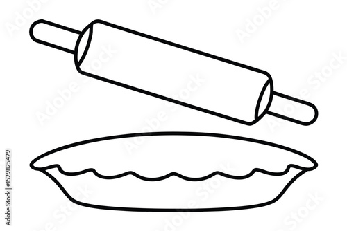 Rolling pin and pie crust line drawing baking illustration