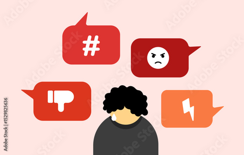 Online social media trolling and hate messages reviews illustration