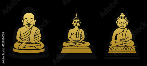 Golden Seated Buddha Statues in Meditation