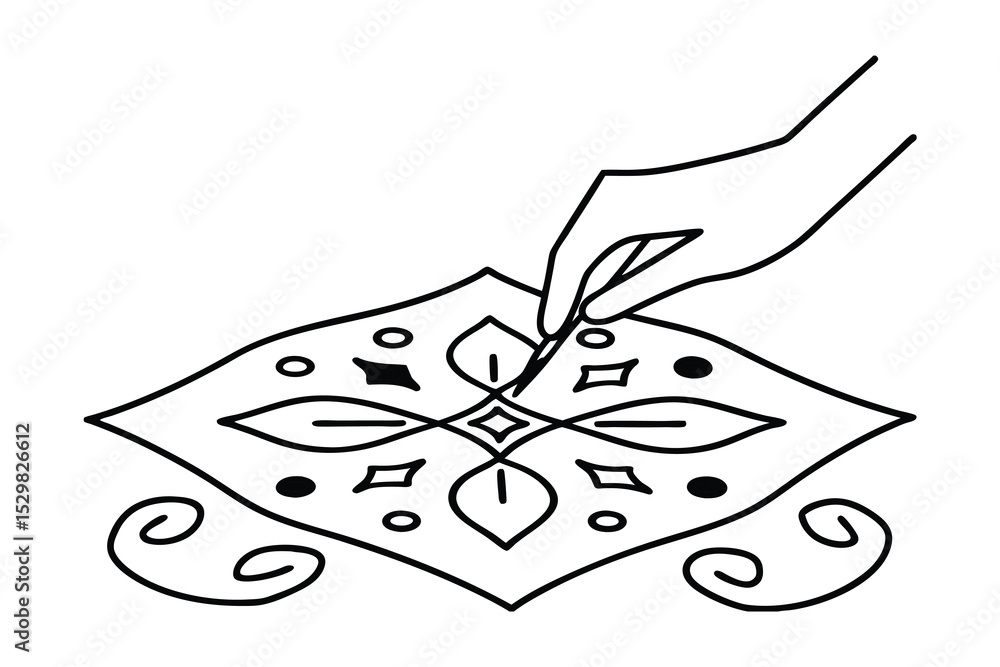 Fototapeta premium Hand drawing line art rangoli pattern design