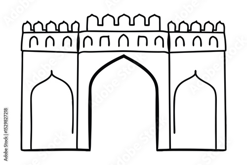 Ancient archway line drawing historic gate illustration