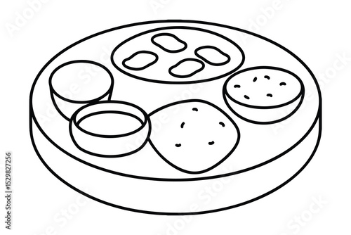 South indian thali meal line drawing illustration